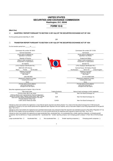 Thumbnail Carnival Corporation 10-Q Quarterly Report FY 