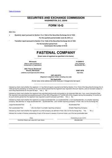 Vorschaubild Fastenal 10-Q Quartalsbericht 2013 