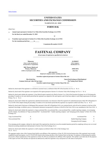 Thumbnail Fastenal 10-K Annual Report 2018