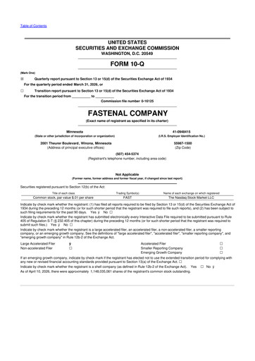 Miniature Fastenal 10-Q Rapport trimestriel  