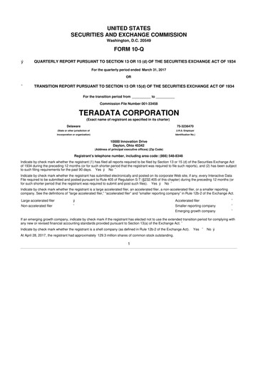 Thumbnail Teradata 10-Q Quarterly Report FY2017 