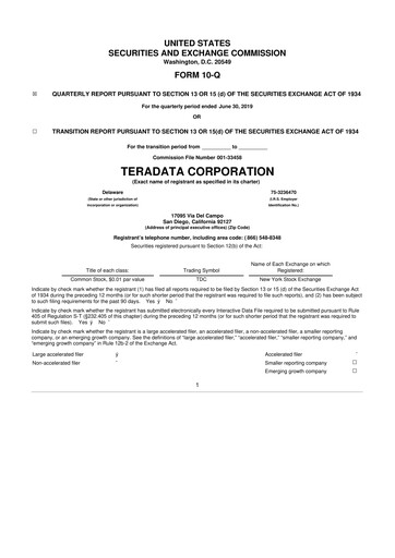 Thumbnail Teradata 10-Q Quarterly Report FY2019 