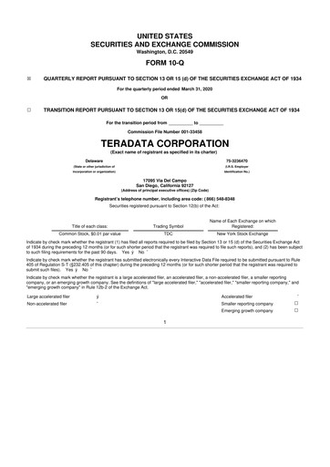 Thumbnail Teradata 10-Q Quarterly Report FY2020 