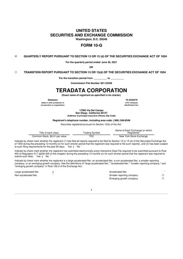 Thumbnail Teradata 10-Q Quarterly Report FY2021 