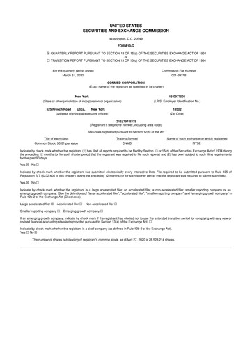 Thumbnail CONMED 10-Q Quarterly Report FY2020 