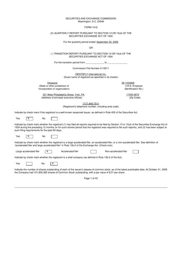 Thumbnail Dentsply Sirona
 10-Q Quarterly Report FY 