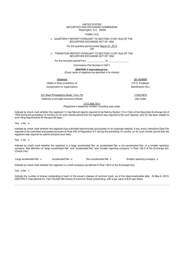 Thumbnail Dentsply Sirona
 10-Q Quarterly Report FY2013 