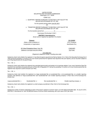 Thumbnail Dentsply Sirona
 10-Q Quarterly Report FY2013 