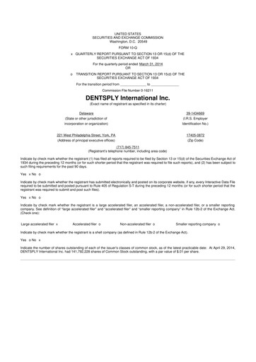 Thumbnail Dentsply Sirona
 10-Q Quarterly Report FY2014 