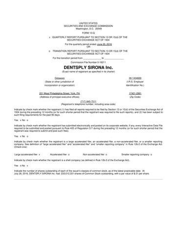 Thumbnail Dentsply Sirona
 10-Q Quarterly Report FY2016 