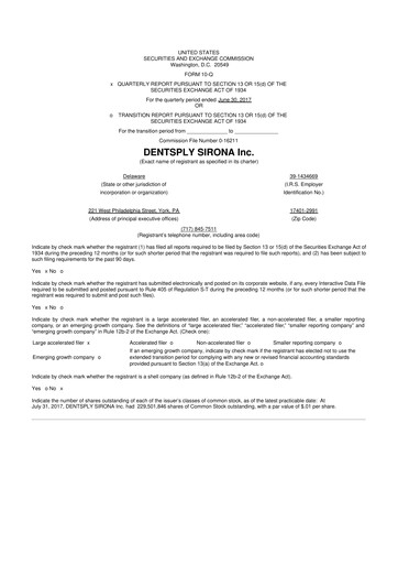 Thumbnail Dentsply Sirona
 10-Q Quarterly Report FY2017 