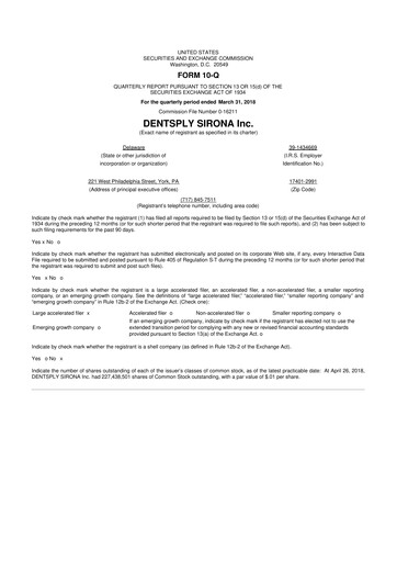 Thumbnail Dentsply Sirona
 10-Q Quarterly Report FY2018 