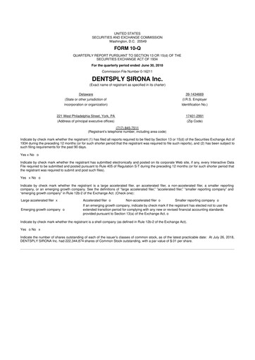 Thumbnail Dentsply Sirona
 10-Q Quarterly Report FY2018 