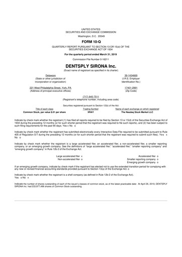 Thumbnail Dentsply Sirona
 10-Q Quarterly Report FY2019 