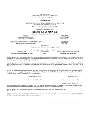Thumbnail Dentsply Sirona
 10-Q Quarterly Report FY2019 