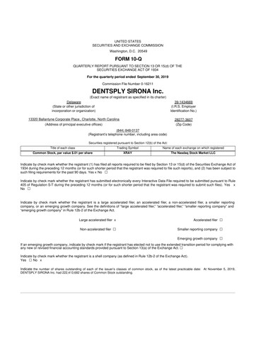 Thumbnail Dentsply Sirona
 10-Q Quarterly Report FY2019 
