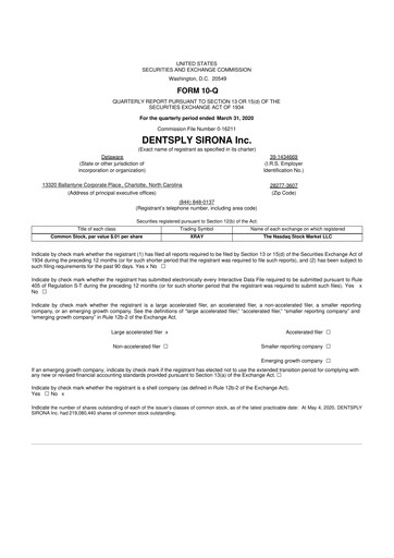 Thumbnail Dentsply Sirona
 10-Q Quarterly Report FY2020 