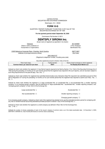 Thumbnail Dentsply Sirona
 10-Q Quarterly Report FY2020 