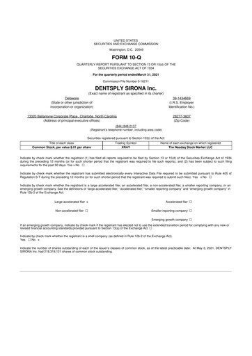 Thumbnail Dentsply Sirona
 10-Q Quarterly Report FY2021 