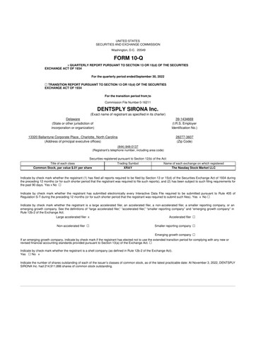 Thumbnail Dentsply Sirona
 10-Q Quarterly Report FY2022 