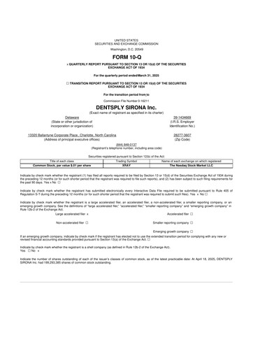 Thumbnail Dentsply Sirona
 10-Q Quarterly Report FY2025 