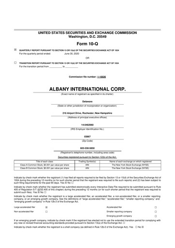 Thumbnail Albany International
 10-Q Quarterly Report FY2020 