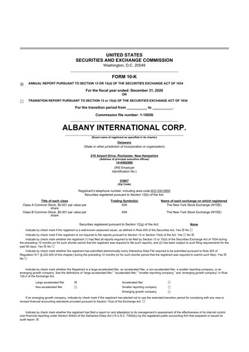 Thumbnail Albany International
 10-K Annual Report 2020