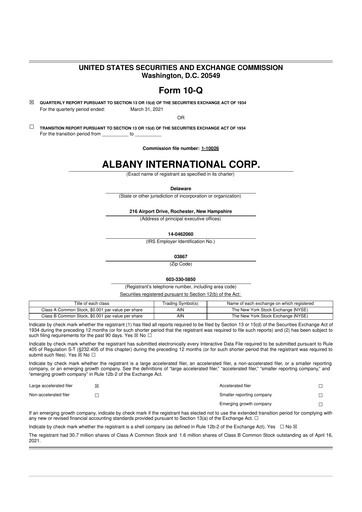 Thumbnail Albany International
 10-Q Quarterly Report FY2021 