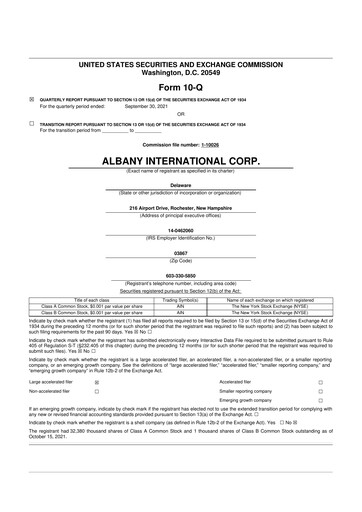 Thumbnail Albany International
 10-Q Quarterly Report FY2021 