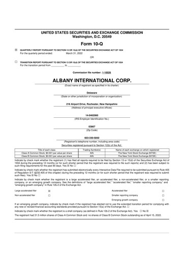 Thumbnail Albany International
 10-Q Quarterly Report FY2022 