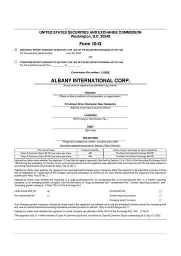 Thumbnail Albany International
 10-Q Quarterly Report FY2022 