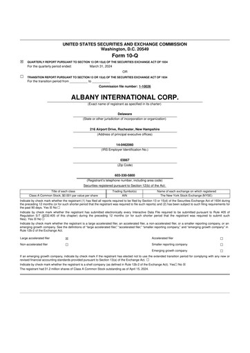 Thumbnail Albany International
 10-Q Quarterly Report FY2024 