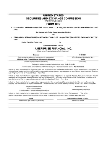 Thumbnail Ameriprise Financial
 10-Q Quarterly Report FY2014 