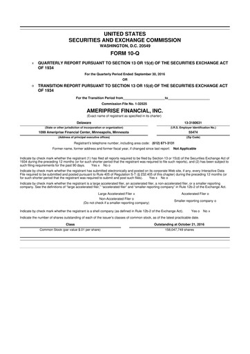 Thumbnail Ameriprise Financial
 10-Q Quarterly Report FY2016 