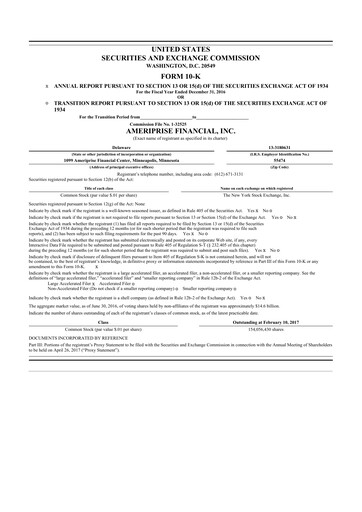 Thumbnail Ameriprise Financial
 10-K Annual Report 2016