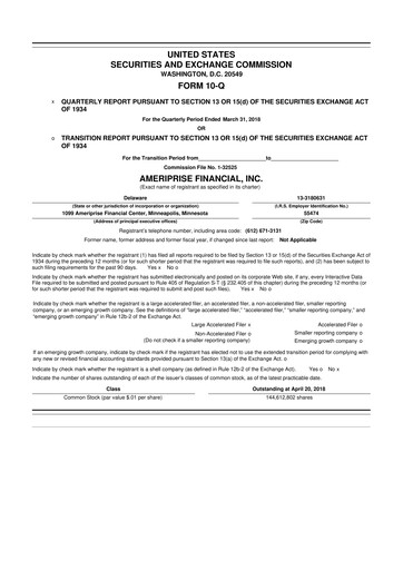 Thumbnail Ameriprise Financial
 10-Q Quarterly Report FY2018 