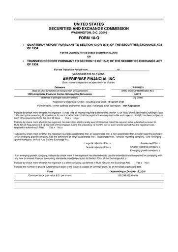 Thumbnail Ameriprise Financial
 10-Q Quarterly Report FY2018 