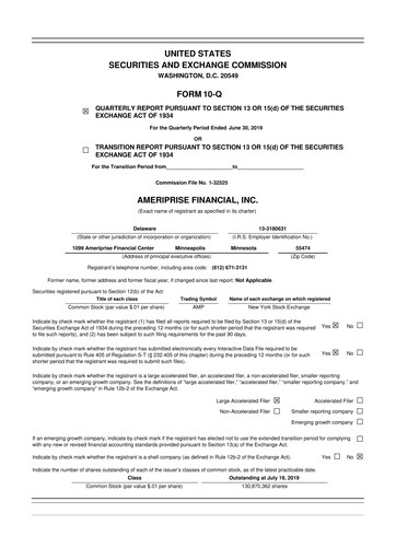 Thumbnail Ameriprise Financial
 10-Q Quarterly Report FY2019 