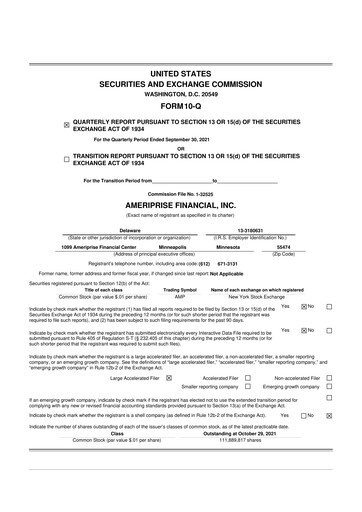 Thumbnail Ameriprise Financial
 10-Q Quarterly Report FY2021 