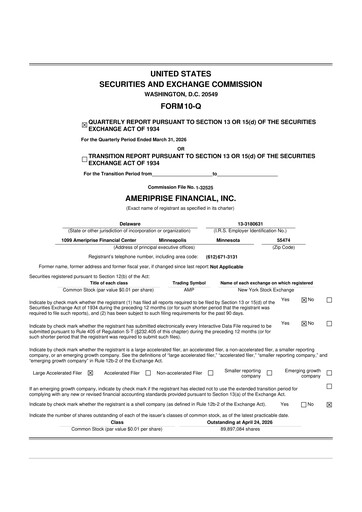 Thumbnail Ameriprise Financial
 10-Q Quarterly Report FY 