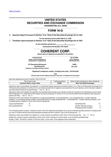 Thumbnail Coherent Corp. 10-Q Quarterly Report FY2025 