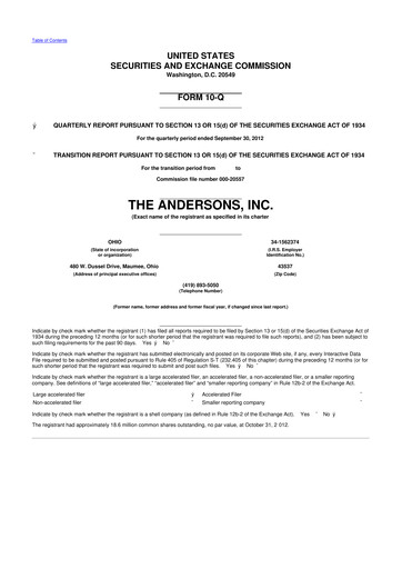 Thumbnail The Andersons, Inc. 10-Q Quarterly Report FY2012 