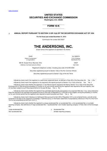 Miniature The Andersons, Inc. 10-K Rapport annuel 2012