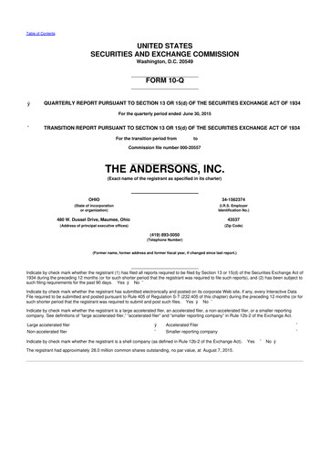 Thumbnail The Andersons, Inc. 10-Q Quarterly Report FY2015 