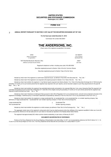 Miniature The Andersons, Inc. 10-K Rapport annuel 2016