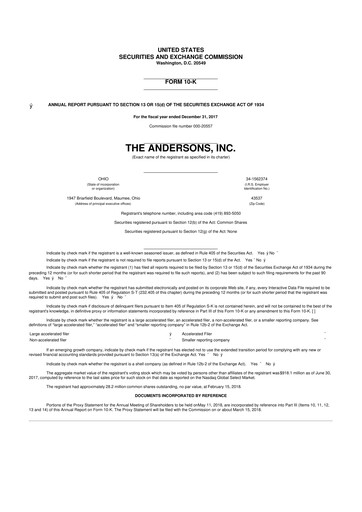 Miniature The Andersons, Inc. 10-K Rapport annuel 2017
