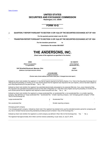 Thumbnail The Andersons, Inc. 10-Q Quarterly Report FY2018 