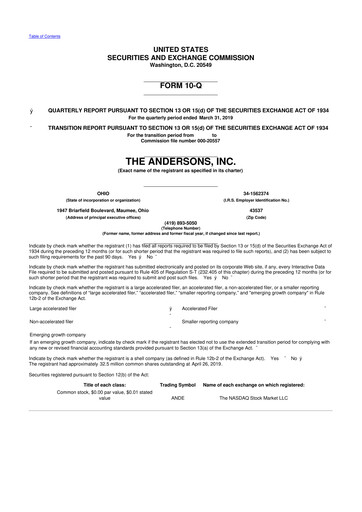 Thumbnail The Andersons, Inc. 10-Q Quarterly Report FY2019 