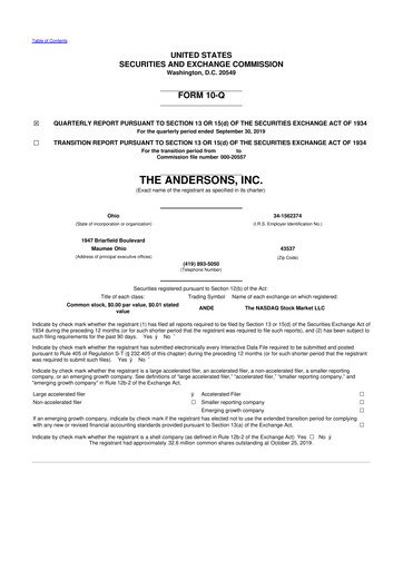 Thumbnail The Andersons, Inc. 10-Q Quarterly Report FY2019 