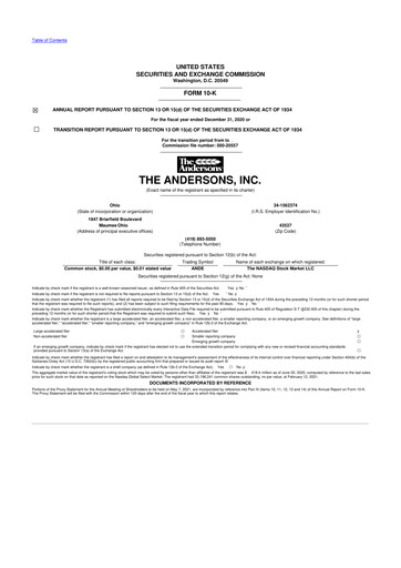 Miniature The Andersons, Inc. 10-K Rapport annuel 2020